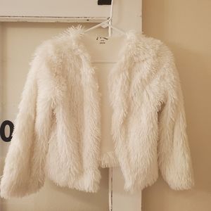 Girls Ivory Faux Fur Open Jacket
